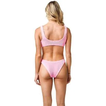 KUT & SO Womens Bathing Suit Bikini Sets – Two Piece Set Ribbed Swim Suits for Women 2024 Vacation Outfits Pink Small/Medium