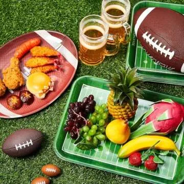 Hushee 6 Packs Football Serving Trays and Platters Reusable Football Party Serving Trays for Game Day Home Snacks 2025 Party Decorations(Football)