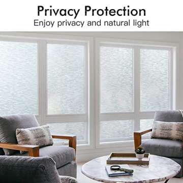 Haton Window Privacy Film, Frosted Glass Static Cling Sun Heat Blocking Window Clings, Frosting Opaq...