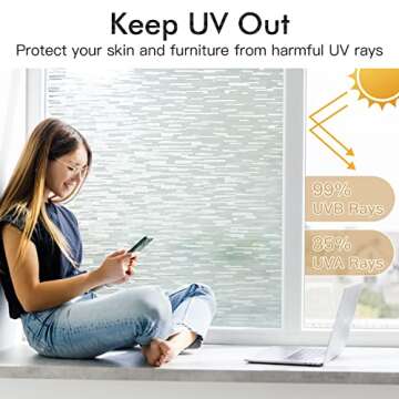 Haton Window Privacy Film, Frosted Glass Static Cling Sun Heat Blocking Window Clings, Frosting Opaque Coverings, Vinyl Removable Stickers Tint for Home Door Office, Non Adhesive 17.5" x 118.1"