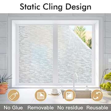 Haton Window Privacy Film, Frosted Glass Static Cling Sun Heat Blocking Window Clings, Frosting Opaque Coverings, Vinyl Removable Stickers Tint for Home Door Office, Non Adhesive 17.5" x 118.1"