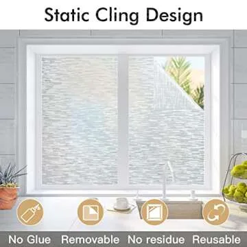Haton Window Privacy Film, Frosted Glass Static Cling Sun Heat Blocking Window Clings, Frosting Opaque Coverings, Vinyl Removable Stickers Tint for Home Door Office, Non Adhesive 17.5" x 118.1"