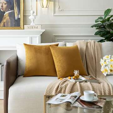 Colormz Set of 2 Golden Brown Colored Solid Velvet Throw Pillow Covers, Cozy Soft Accent Pillow Case...