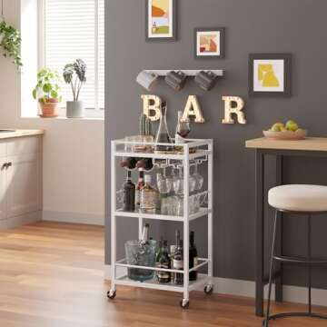TUTOTAK Bar Cart - Multifunctional Mobile Kitchen & Drink Serving Cart with Wine Rack