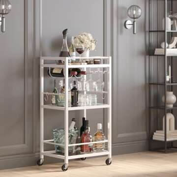 TUTOTAK Bar Cart with Wine Rack & 3-Tier Shelf