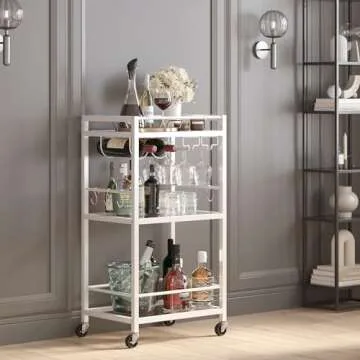 TUTOTAK Bar Cart with Wine Rack & 3-Tier Shelf