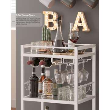 TUTOTAK Bar Cart with Wine Rack & 3-Tier Shelf