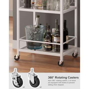 TUTOTAK Bar Cart with Wine Rack & 3-Tier Shelf