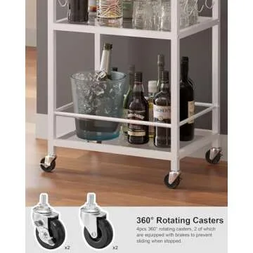 TUTOTAK Bar Cart with Wine Rack & 3-Tier Shelf