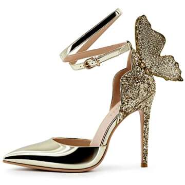 FINDVELL Gold High Heels - Stylish Butterfly Back Stiletto Pumps for Women