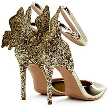 FINDVELL Elegant Gold High Heels with Butterfly Design | Perfect for Occasions