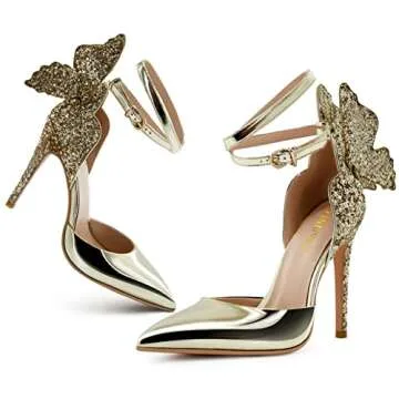 FINDVELL Elegant Gold High Heels with Butterfly Design | Perfect for Occasions