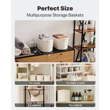 KALLAX White Storage Basket for Organizing, Small Woven Rope Basket for Shelves, Empty Gift Basket, ...