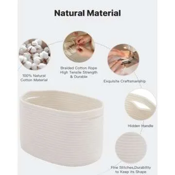 KALLAX White Storage Basket for Organizing, Small Woven Rope Basket for Shelves, Empty Gift Basket, 13"x9"x8.3", Nursery Baskets for Closet Organization, Storage Bins -3Packs (Off White)