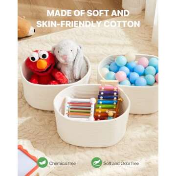 KALLAX White Storage Basket for Organizing, Small Woven Rope Basket for Shelves, Empty Gift Basket, 13"x9"x8.3", Nursery Baskets for Closet Organization, Storage Bins -3Packs (Off White)