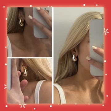 Lightweight Chunky Gold Hoop Earrings Hypoallergenic Women Jewelry