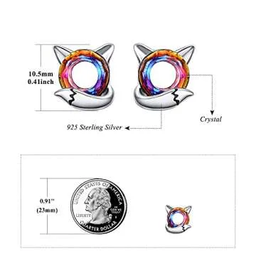 KINGWHYTE Fox Earrings 925 Sterling Silver Animals Earrings Cute Crystal Fox Stud Earrings Hypoallergenic Earrings Birthday Christmas Jewelry Gifts for Women