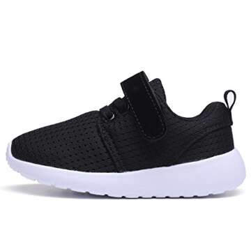 DADAWEN Baby Boys Girls Lightweight Breathable Strap Sneakers Casual Athletic Running Shoes Black US Size 6 M Toddler