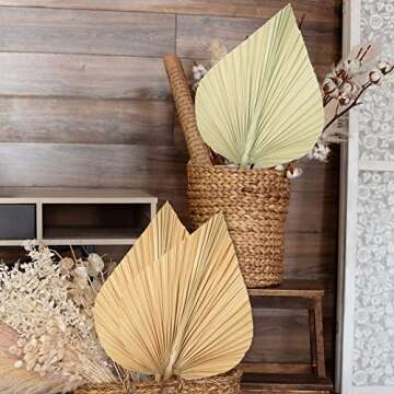 Natural Dried Palm Leaves Boho Palm Leaves Decor Heart Shape Palm Fans Tropical Palm Leaves Decoration Dried Palm Leaves Decor for Holidays Weddings House Party Kitchen Bedroom (6, White, Wood)