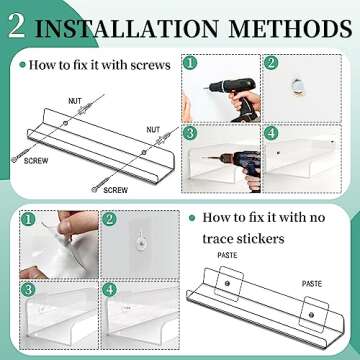 BTSD-home 6 Pack 15'' Clear Acrylic Shelves for Wall, Acrylic Wall Shelves Invisible Mounted Display Ledge Kids Bookshelf for Bathroom, Living Room, Bedroom, Kitchen, Study
