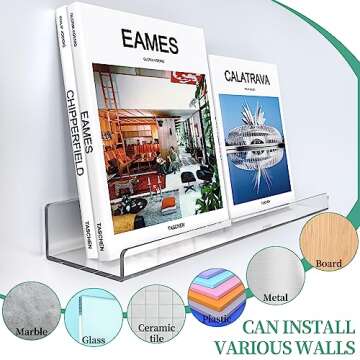 BTSD-home 6 Pack 15'' Clear Acrylic Shelves for Wall, Acrylic Wall Shelves Invisible Mounted Display Ledge Kids Bookshelf for Bathroom, Living Room, Bedroom, Kitchen, Study