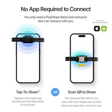 Popl Rope Band - Digital Business Card Bracelet Wearable - Tap to Share NFC & QR Code - iPhone & And...