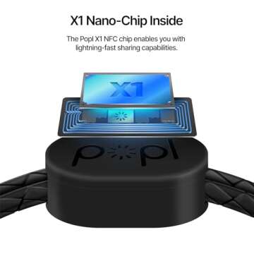 Popl Rope Band - Digital Business Card Bracelet Wearable - Tap to Share NFC & QR Code - iPhone & Android (Black Rope Style)