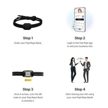 Popl Rope Band - Digital Business Card Bracelet Wearable - Tap to Share NFC & QR Code - iPhone & Android (Black Rope Style)