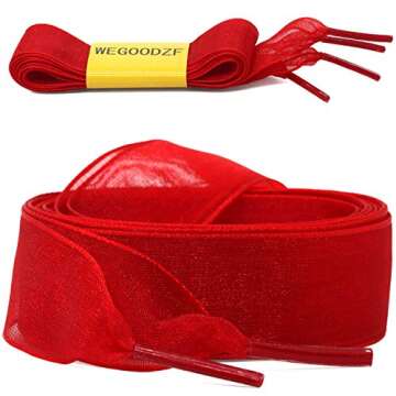 WEGOODZF Satin Ribbon Shoe Laces: 2cm Red Flat Snow Yarn Shoelaces for Women 43 inch - 2Pair