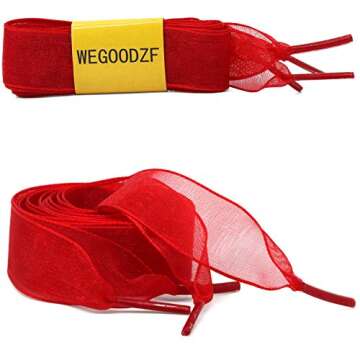 WEGOODZF Satin Ribbon Shoe Laces: 2cm Red Flat Snow Yarn Shoelaces for Women 43 inch - 2Pair