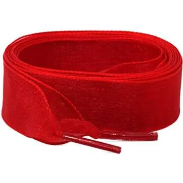 WEGOODZF Satin Ribbon Shoe Laces: 2cm Red Flat Snow Yarn Shoelaces for Women 43 inch - 2Pair