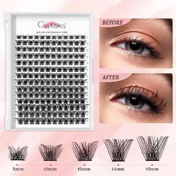 DIY Eyelash Extension Kit, Crislashes Cluster Lashes Kit with 168 PCS 8-16mm Mixed, Thin Band, Lash Bond and Seal, Applicator, Reusable Home Use (KIT 02)