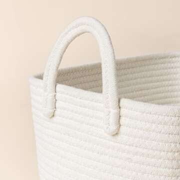 LA JOLIE MUSE Storage Basket Set of 3, White and Gray Cotton Rope Basket of Organizing for Bedroom Bathroom Home Storage, Small Soft Woven Organizer Baskets with Handles