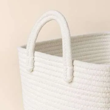 LA JOLIE MUSE Storage Basket Set of 3, White and Gray Cotton Rope Basket of Organizing for Bedroom Bathroom Home Storage, Small Soft Woven Organizer Baskets with Handles