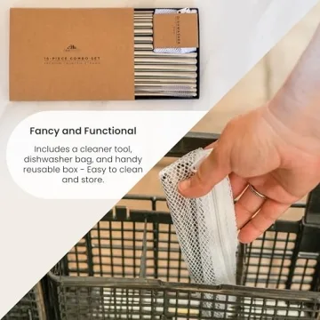 16 Pcs Gold Metal Straws Set for Elegant Cocktails