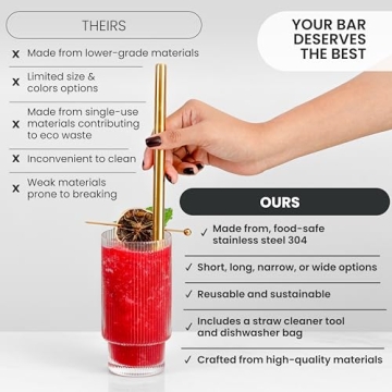 16 Pcs Gold Metal Straws Set for Elegant Cocktails
