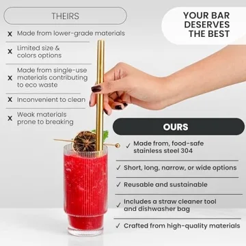 16 Pcs Gold Metal Straws Set for Elegant Cocktails
