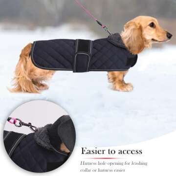 Warm Thermal Quilted Dachshund Coat, Dog Winter Coat with Warm Fleece Lining, Outdoor Dog Apparel with Adjustable Bands for Medium, Large Dog-Dark Blue-S