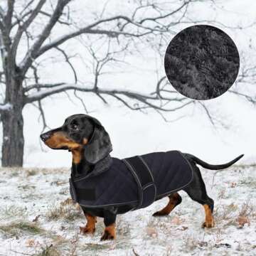 Warm Thermal Quilted Dachshund Coat, Dog Winter Coat with Warm Fleece Lining, Outdoor Dog Apparel with Adjustable Bands for Medium, Large Dog-Dark Blue-S