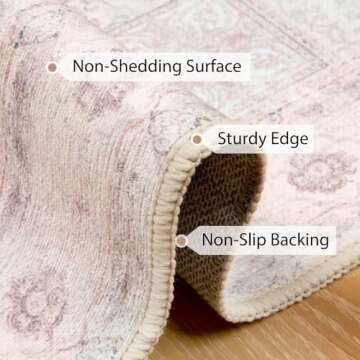 BESTSWEETIE 5x7 Area Rugs Machine Washable No Pile Non Slip Vintage Rugs for Living Room&Bedroom&Dinning Room Bohemian Distressed Carpet Indoor,Pink