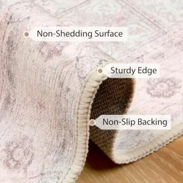 BESTSWEETIE 5x7 Area Rugs Machine Washable No Pile Non Slip Vintage Rugs for Living Room&Bedroom&Dinning Room Bohemian Distressed Carpet Indoor,Pink