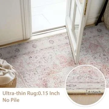 BESTSWEETIE 5x7 Area Rugs Machine Washable No Pile Non Slip Vintage Rugs for Living Room&Bedroom&Dinning Room Bohemian Distressed Carpet Indoor,Pink