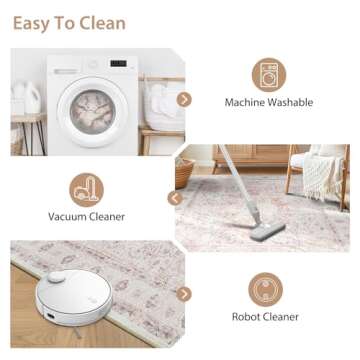 BESTSWEETIE 5x7 Area Rugs Machine Washable No Pile Non Slip Vintage Rugs for Living Room&Bedroom&Dinning Room Bohemian Distressed Carpet Indoor,Pink