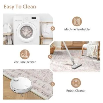 BESTSWEETIE 5x7 Area Rugs Machine Washable No Pile Non Slip Vintage Rugs for Living Room&Bedroom&Dinning Room Bohemian Distressed Carpet Indoor,Pink