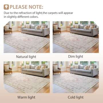 BESTSWEETIE 5x7 Area Rugs Machine Washable No Pile Non Slip Vintage Rugs for Living Room&Bedroom&Dinning Room Bohemian Distressed Carpet Indoor,Pink