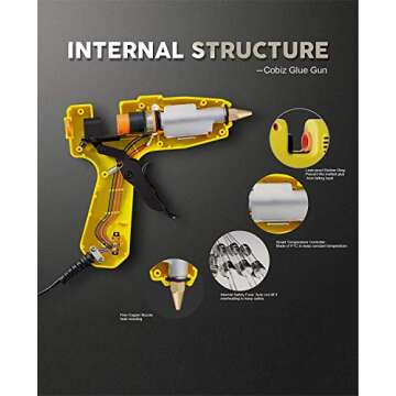 "Hot Glue Gun High Temp-Cobiz Full Size (Not Mini) 60/100W Dual Power Heavy Duty Melt Glue Gun Kit with 10 Pcs Premium Glue Sticks(0.43'' x 8"") for Arts & Crafts Use,Christmas Decoration/Gifts", yellow (S-802)