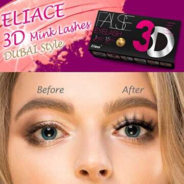 Eliace False Eyelashes Natural look Cat Eye Lashes Wispy Strips,3D Mink Lashes Fake Eyelashes Fluffy Volume Dramatic Thick Cross Wispies Lash Thin Soft Band Comfortable 14mm,15 Pairs Dubai Style