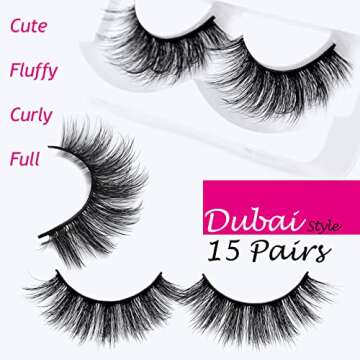 Eliace False Eyelashes Natural look Cat Eye Lashes Wispy Strips,3D Mink Lashes Fake Eyelashes Fluffy Volume Dramatic Thick Cross Wispies Lash Thin Soft Band Comfortable 14mm,15 Pairs Dubai Style