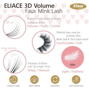 Eliace False Eyelashes Natural look Cat Eye Lashes Wispy Strips,3D Mink Lashes Fake Eyelashes Fluffy Volume Dramatic Thick Cross Wispies Lash Thin Soft Band Comfortable 14mm,15 Pairs Dubai Style