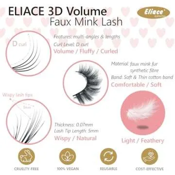 Eliace False Eyelashes Natural look Cat Eye Lashes Wispy Strips,3D Mink Lashes Fake Eyelashes Fluffy Volume Dramatic Thick Cross Wispies Lash Thin Soft Band Comfortable 14mm,15 Pairs Dubai Style